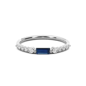 14k White Gold 0.30ct ttw Diamond & Sapphire Baguette Stackable Ring