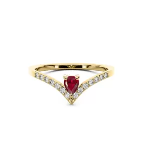 14k Yellow Gold 0.25ct ttw Diamond & Ruby Pear Drop Chevron Ring