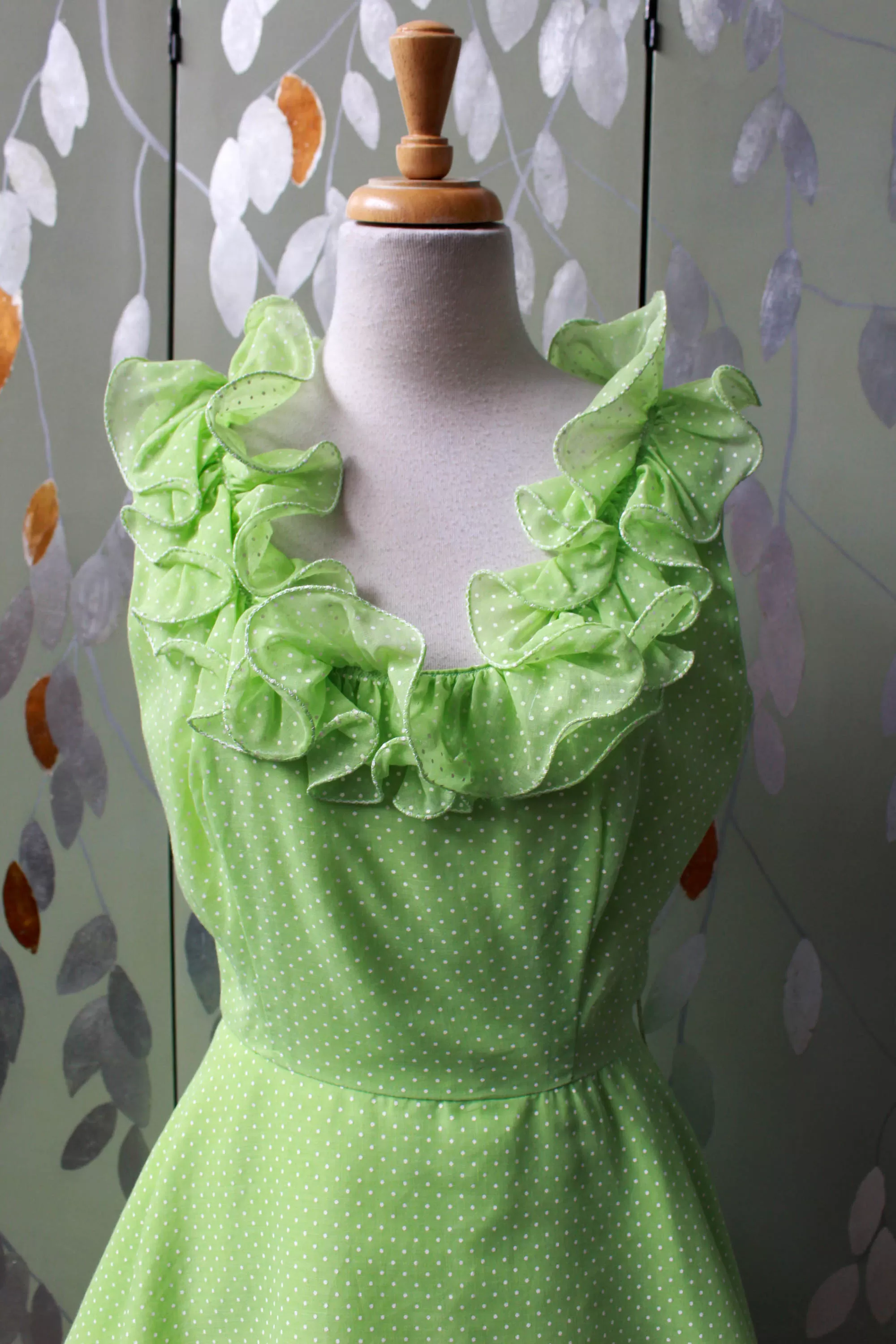 1960s Lime Green Polka Dot Dress, Small