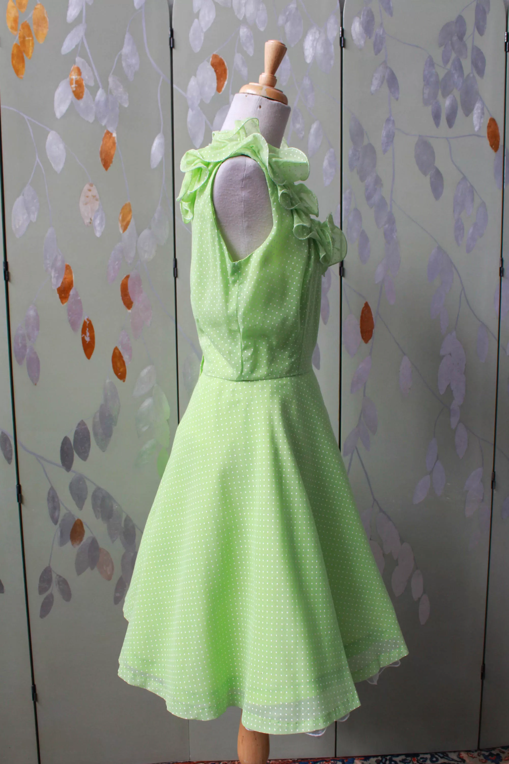 1960s Lime Green Polka Dot Dress, Small