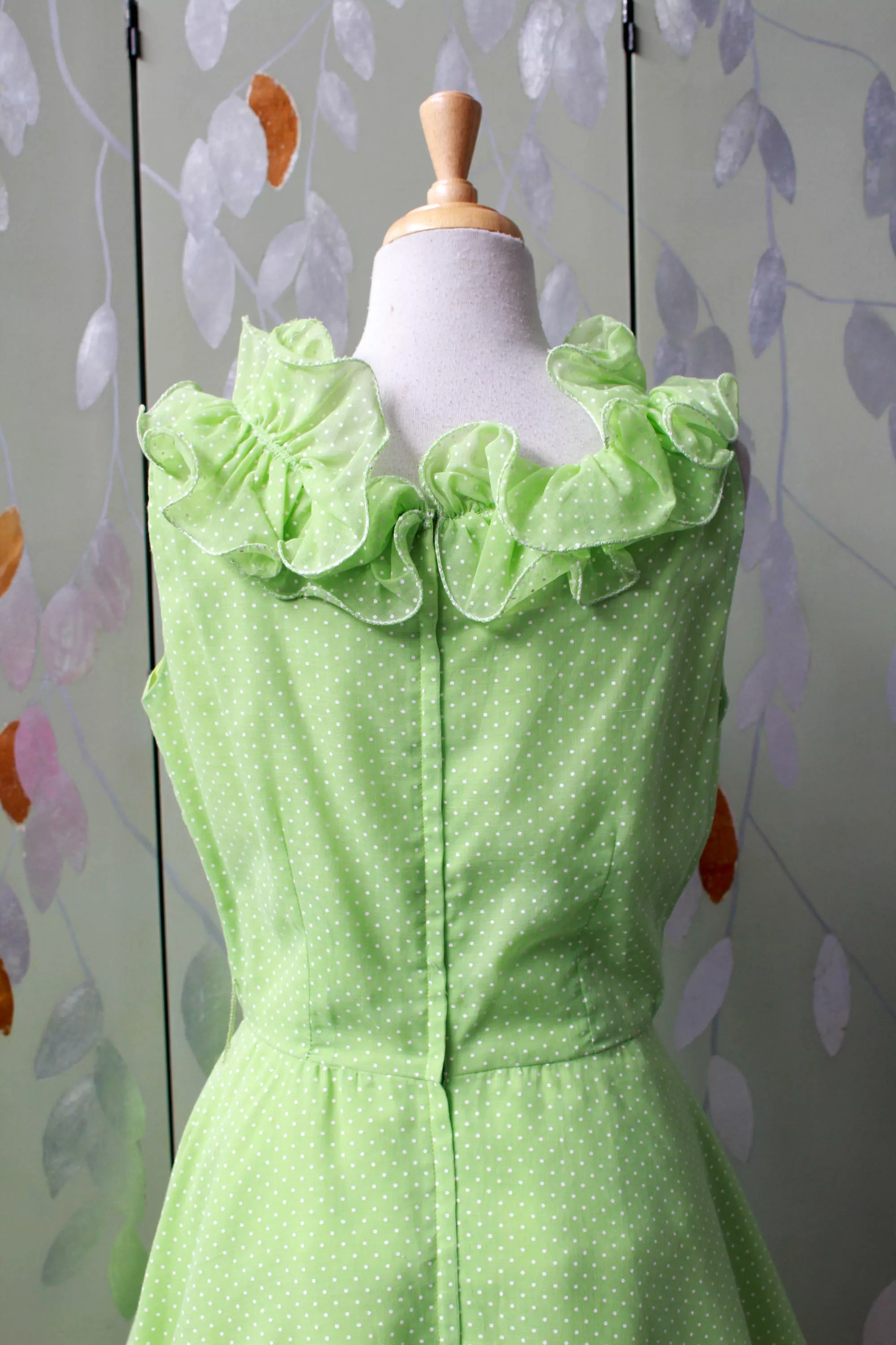 1960s Lime Green Polka Dot Dress, Small