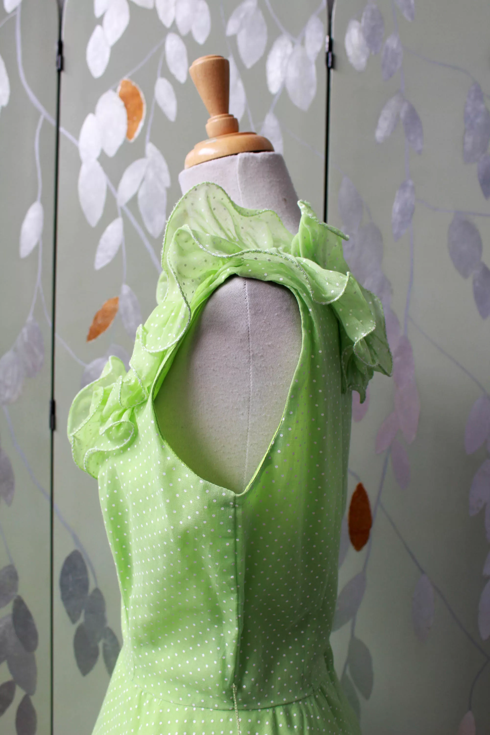 1960s Lime Green Polka Dot Dress, Small