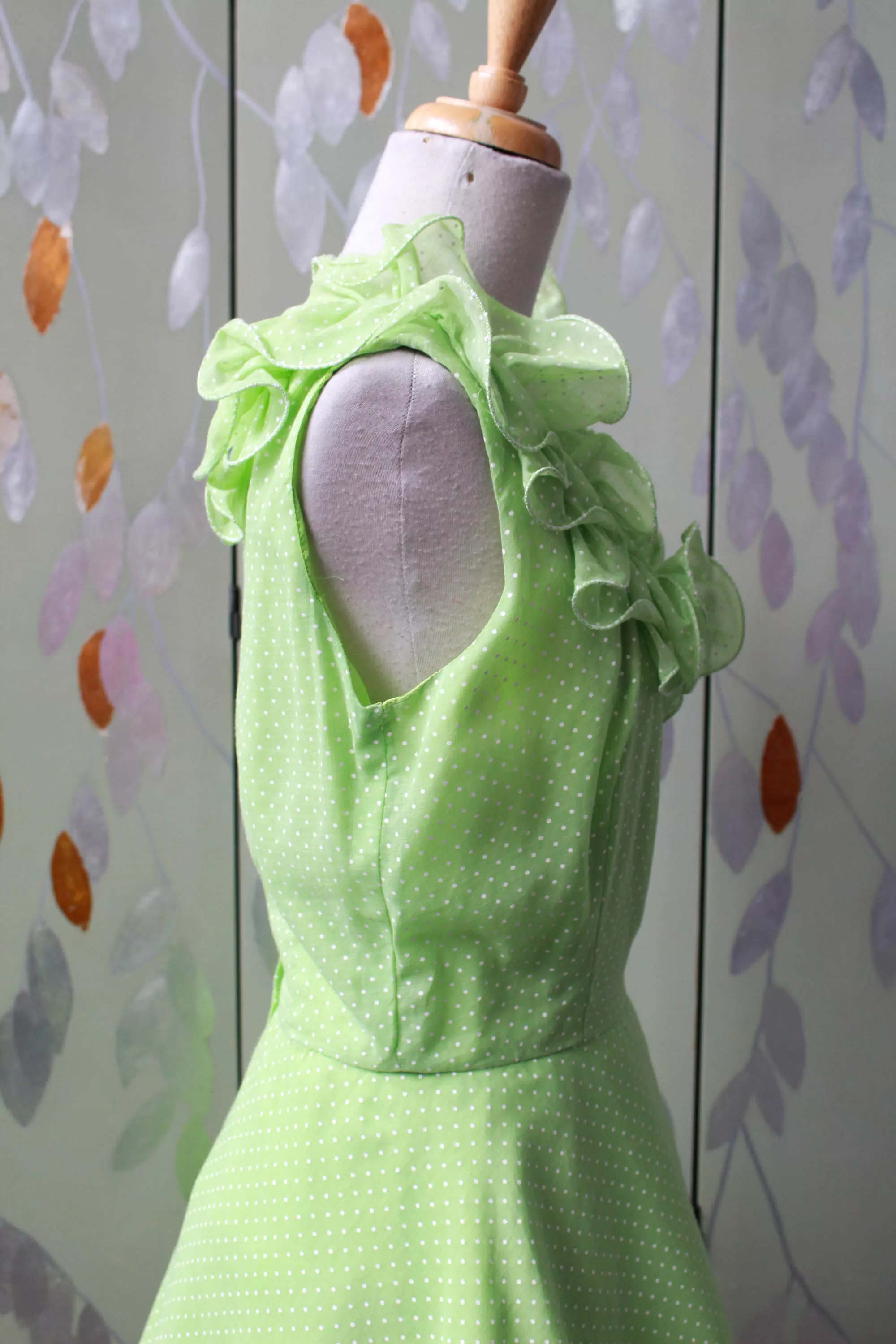 1960s Lime Green Polka Dot Dress, Small