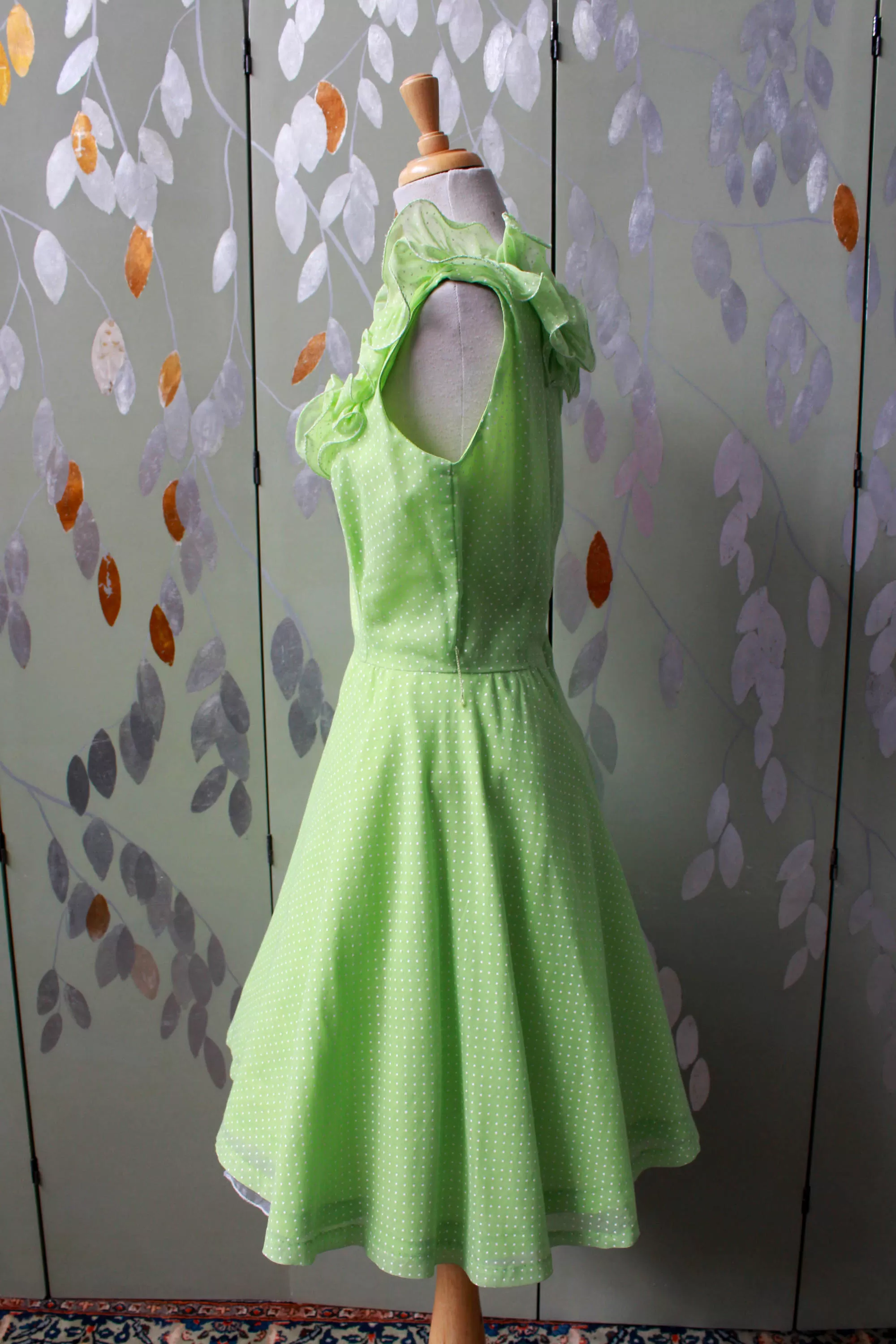 1960s Lime Green Polka Dot Dress, Small