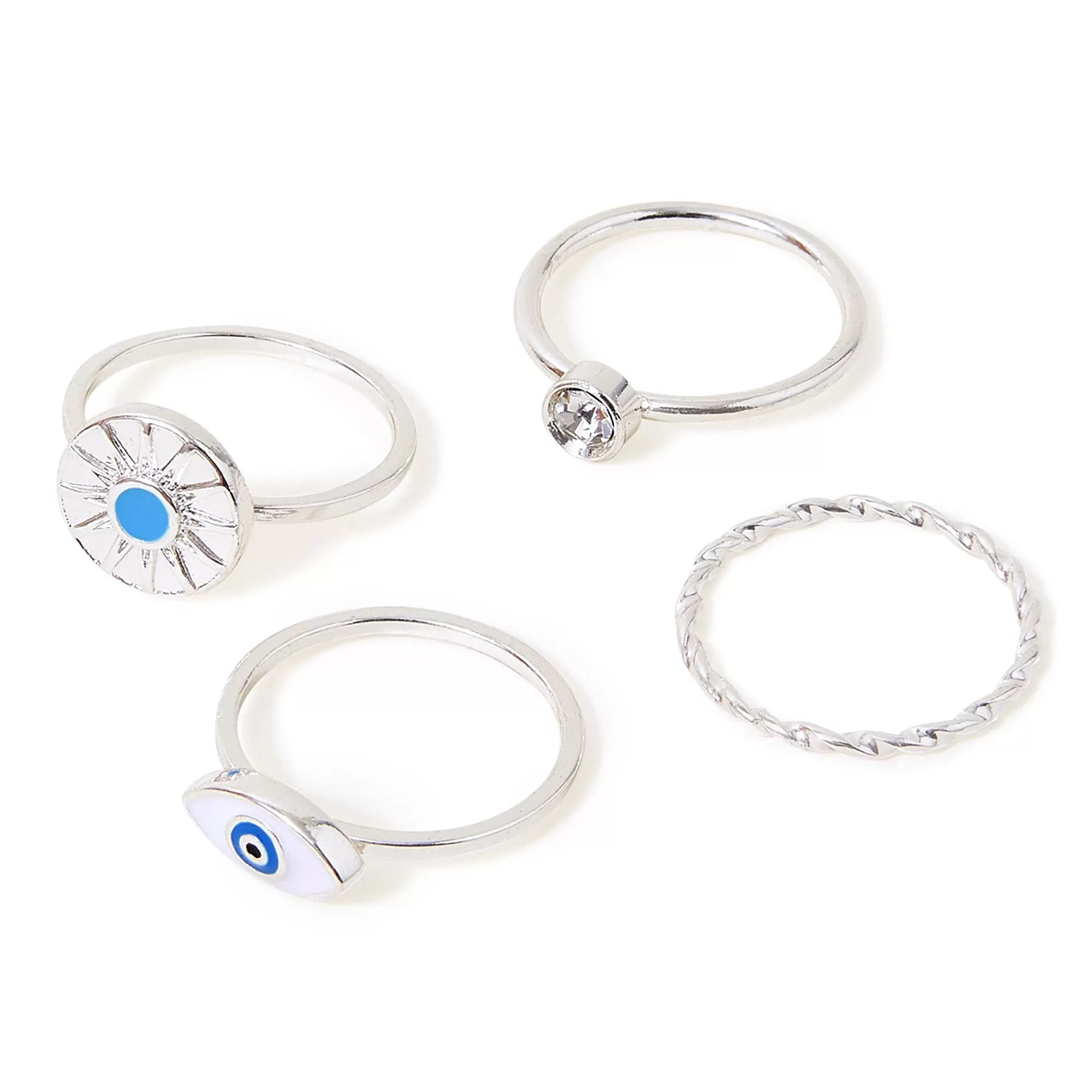 Accessorize London Women's Silver Evil Eye Ring Pack Of 4-Small