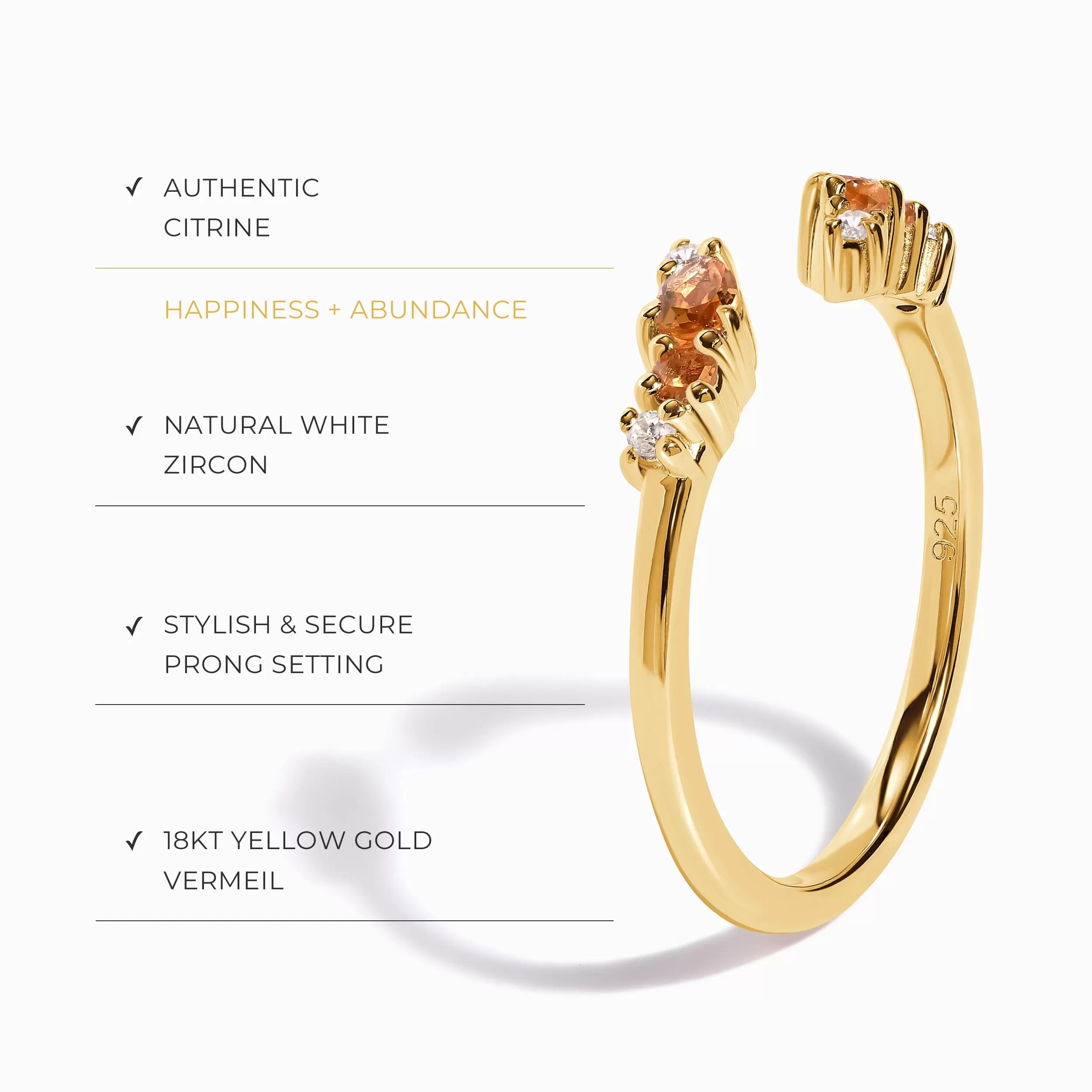 Adjustable Citrine Ring Flourish - November Birthstone