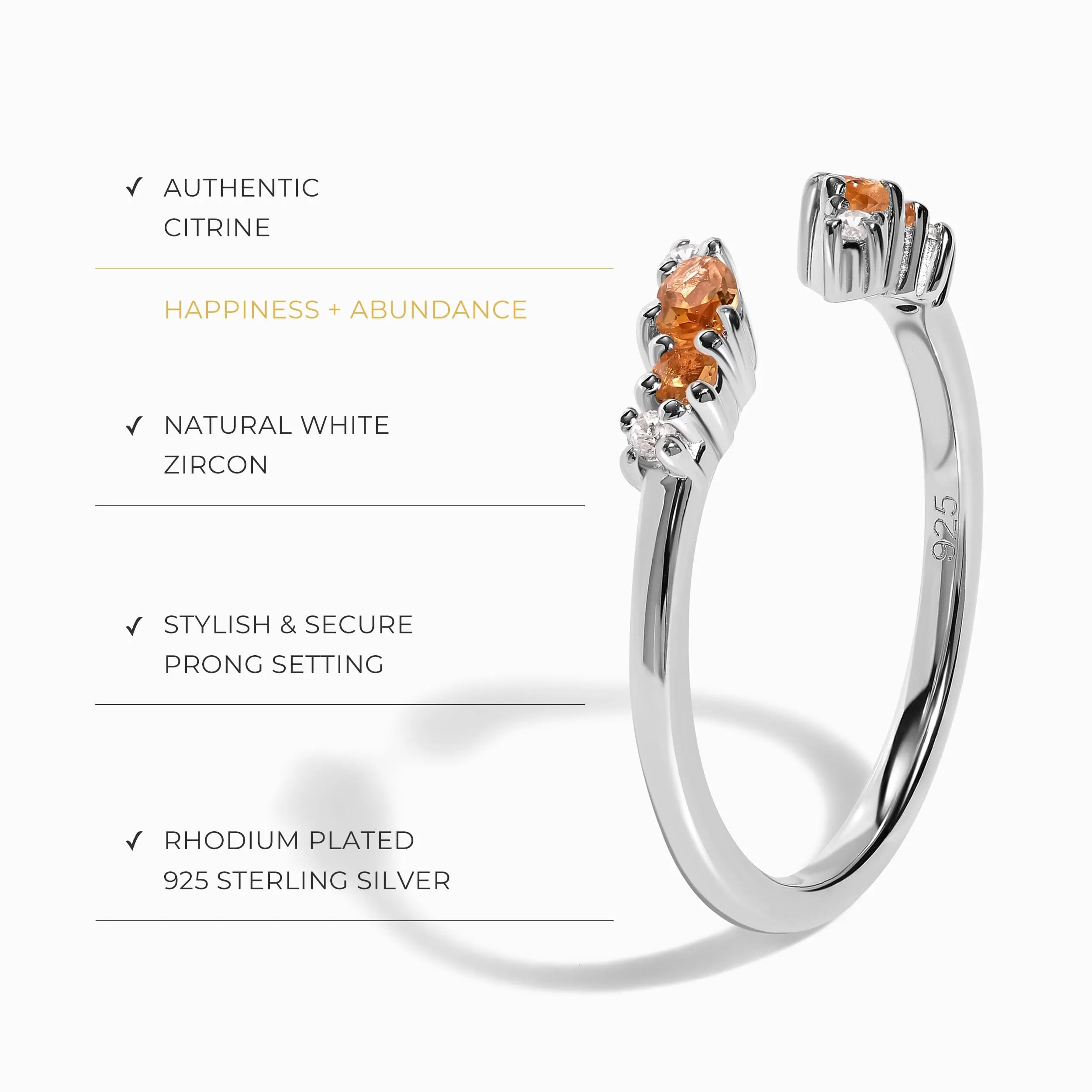 Adjustable Citrine Ring Flourish - November Birthstone