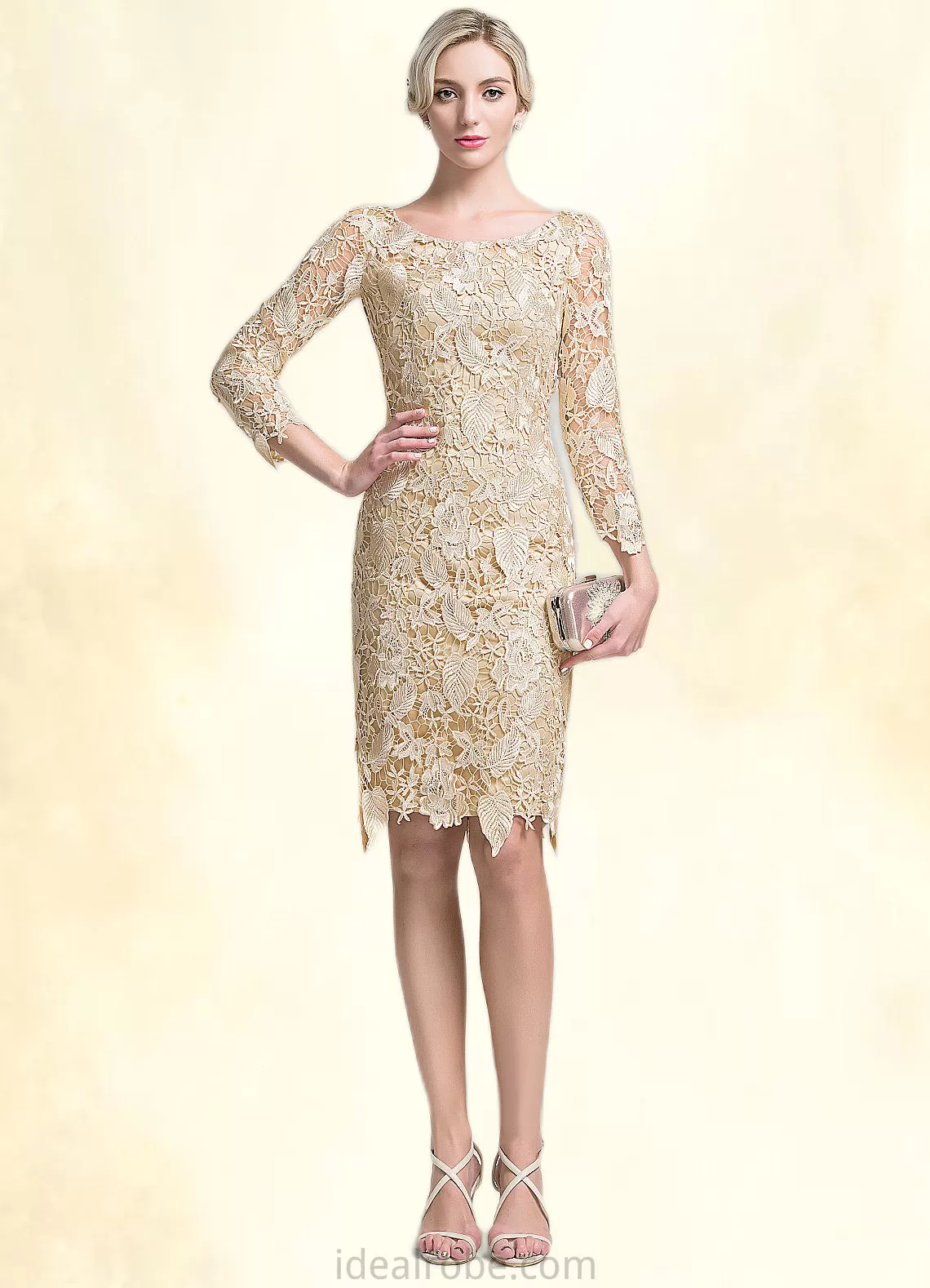 Azaria Sheath/Column Scoop Neck Knee-Length Lace Mother of the Bride Dress STK126P0014865