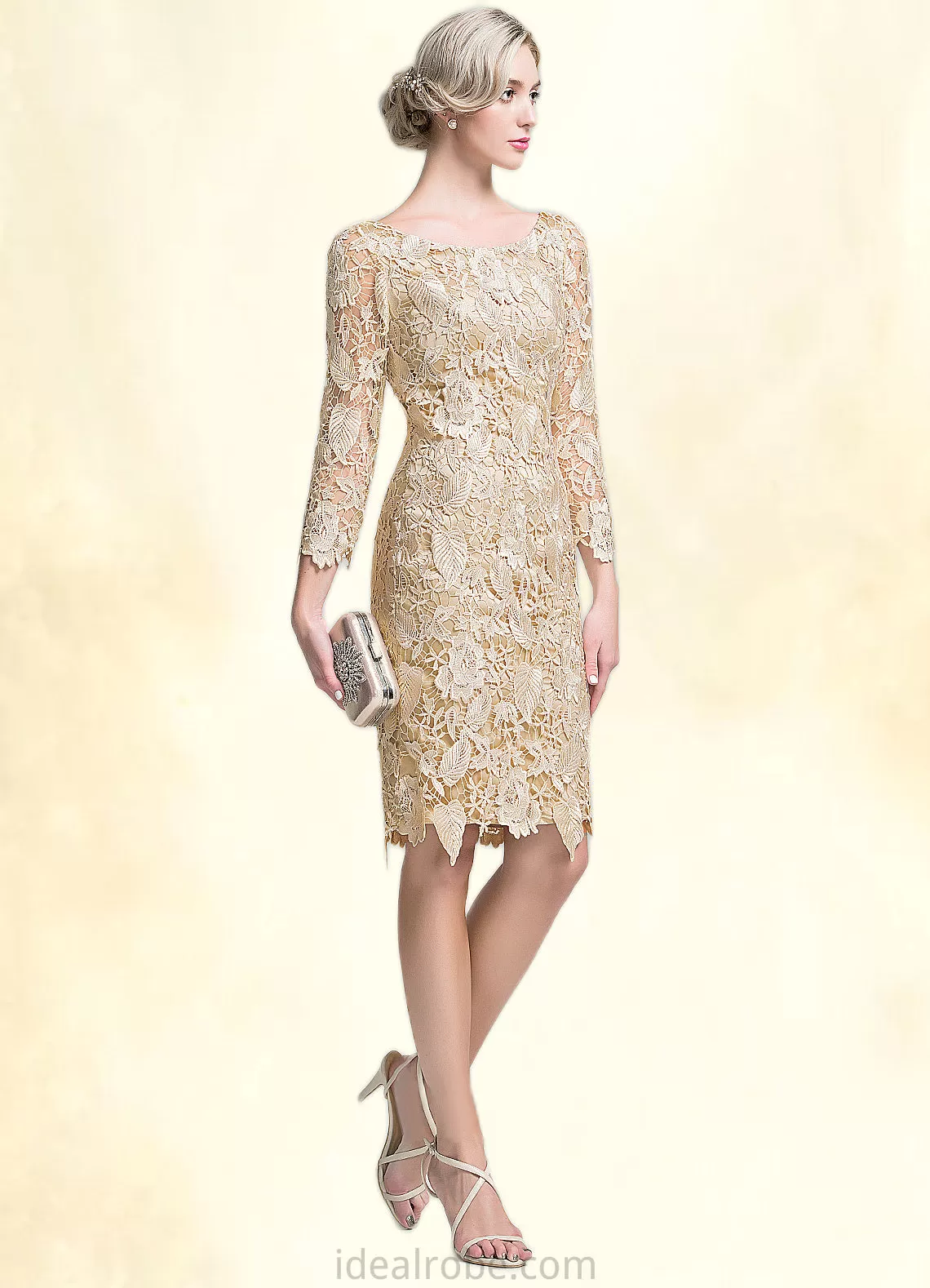 Azaria Sheath/Column Scoop Neck Knee-Length Lace Mother of the Bride Dress STK126P0014865