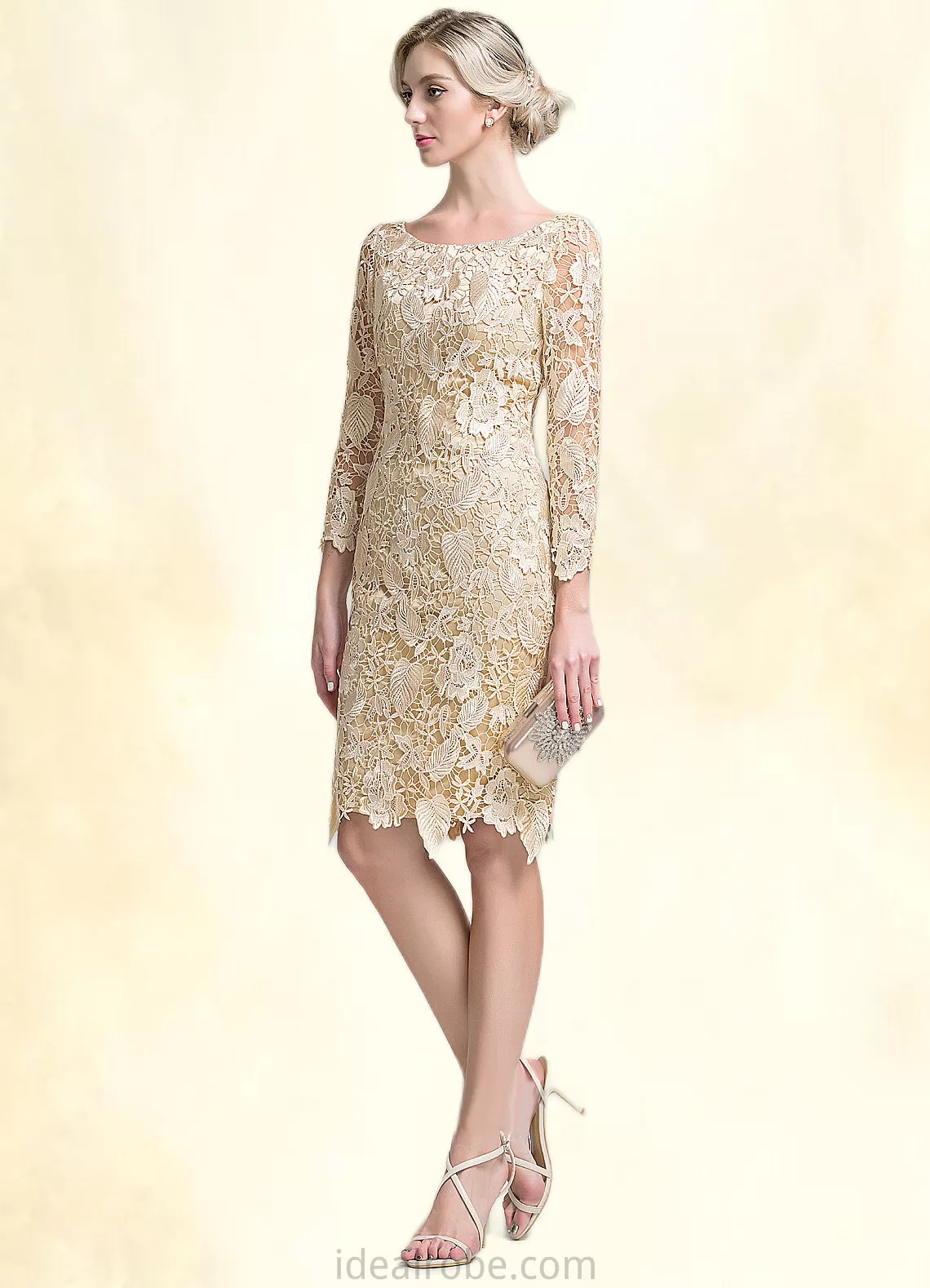 Azaria Sheath/Column Scoop Neck Knee-Length Lace Mother of the Bride Dress STK126P0014865