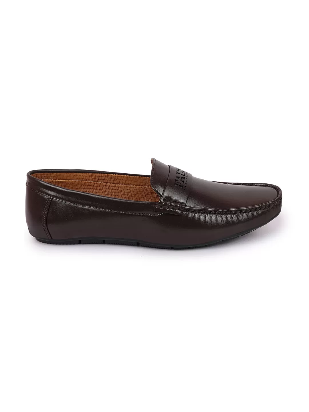 Basics Men Brown Laser Cut Logo Design Slip On Loafer Mocassin Shoes