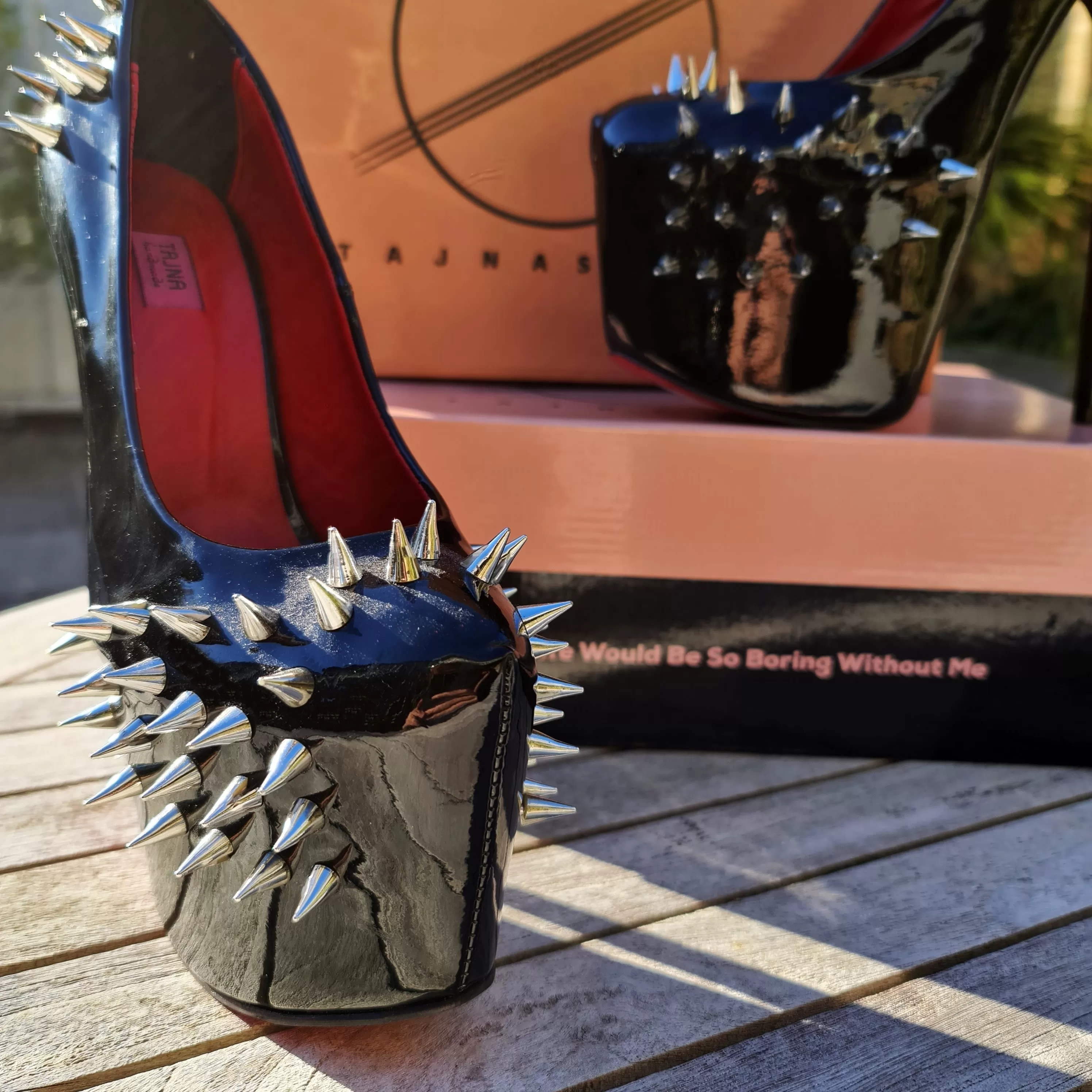 Black Gloss Spike Studded Fetish Heels