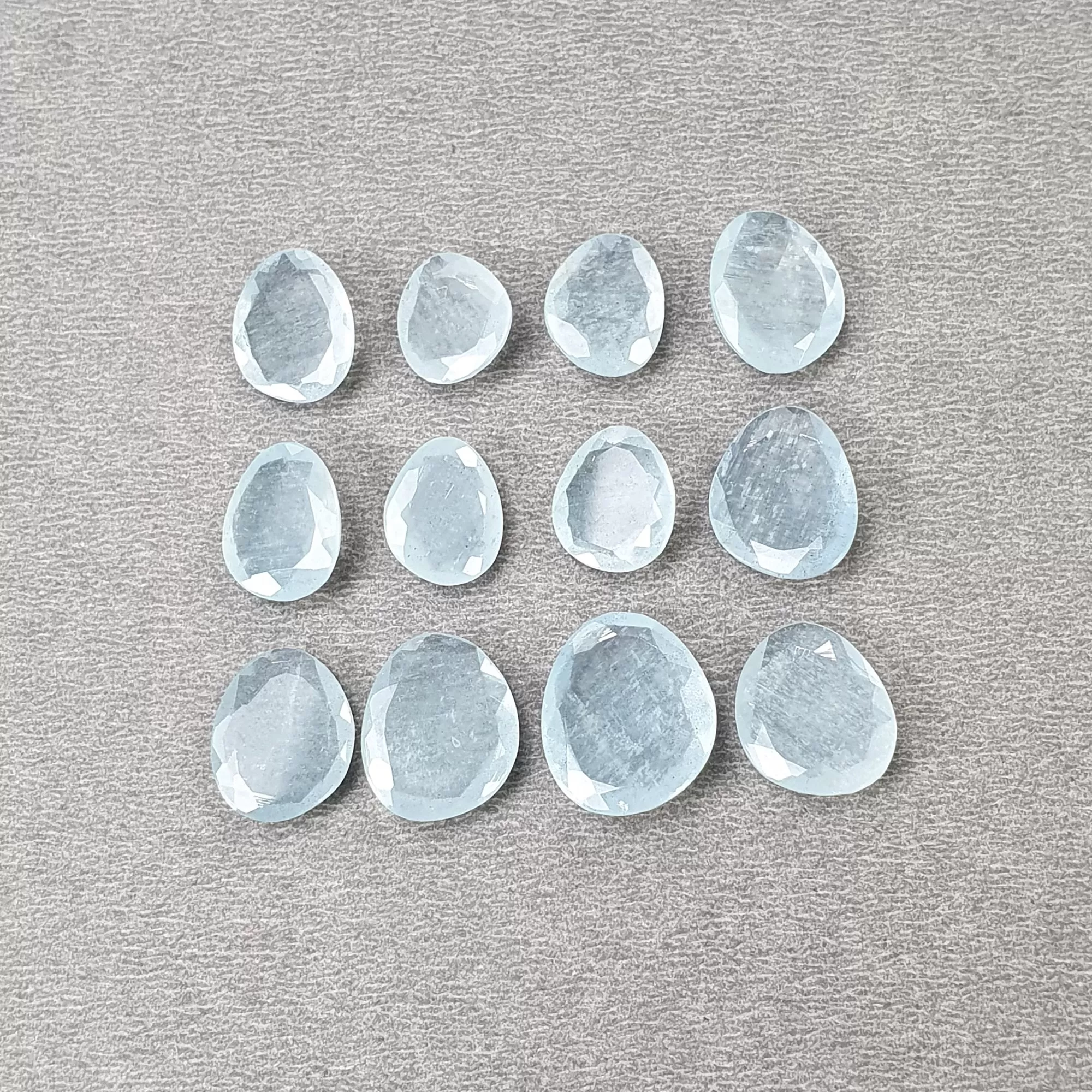 BLUE AQUAMARINE Gemstone Rose Cut : 39.45cts Natural Untreated Unheated Milky Aqua Uneven Shape 11*9mm - 15.5*13mm 12pcs (With Video)