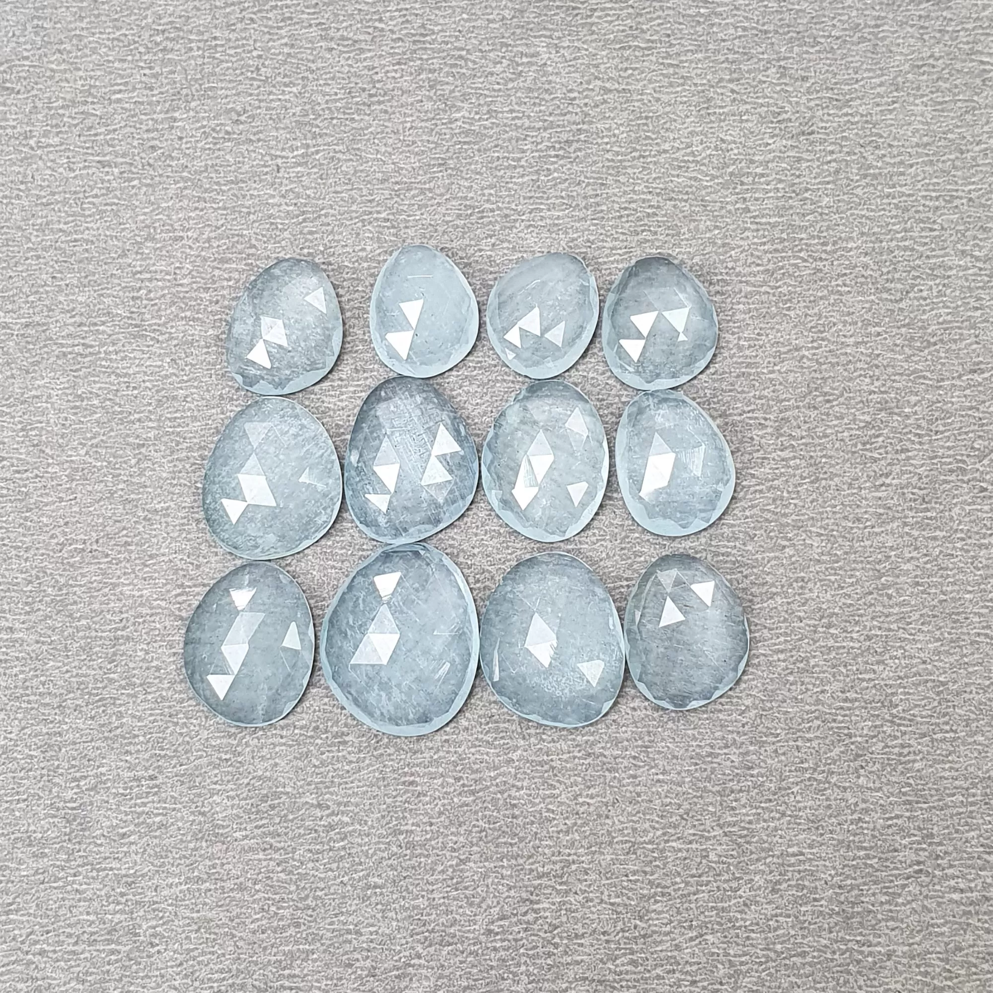 BLUE AQUAMARINE Gemstone Rose Cut : 39.45cts Natural Untreated Unheated Milky Aqua Uneven Shape 11*9mm - 15.5*13mm 12pcs (With Video)