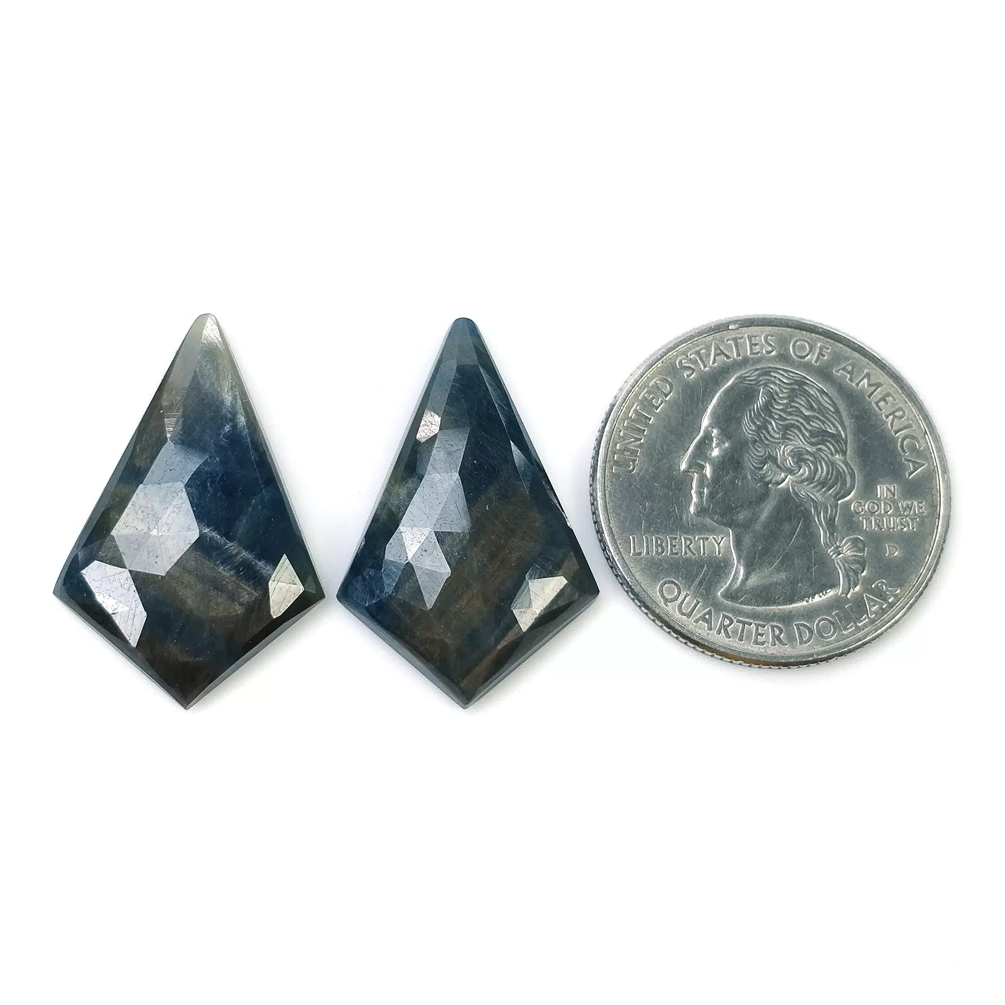 BLUE SILVER SAPPHIRE Gemstone Rose Cut : 33.00cts Natural Untreated Unheated Sapphire Uneven Shape 26*17mm Pair (With Video)