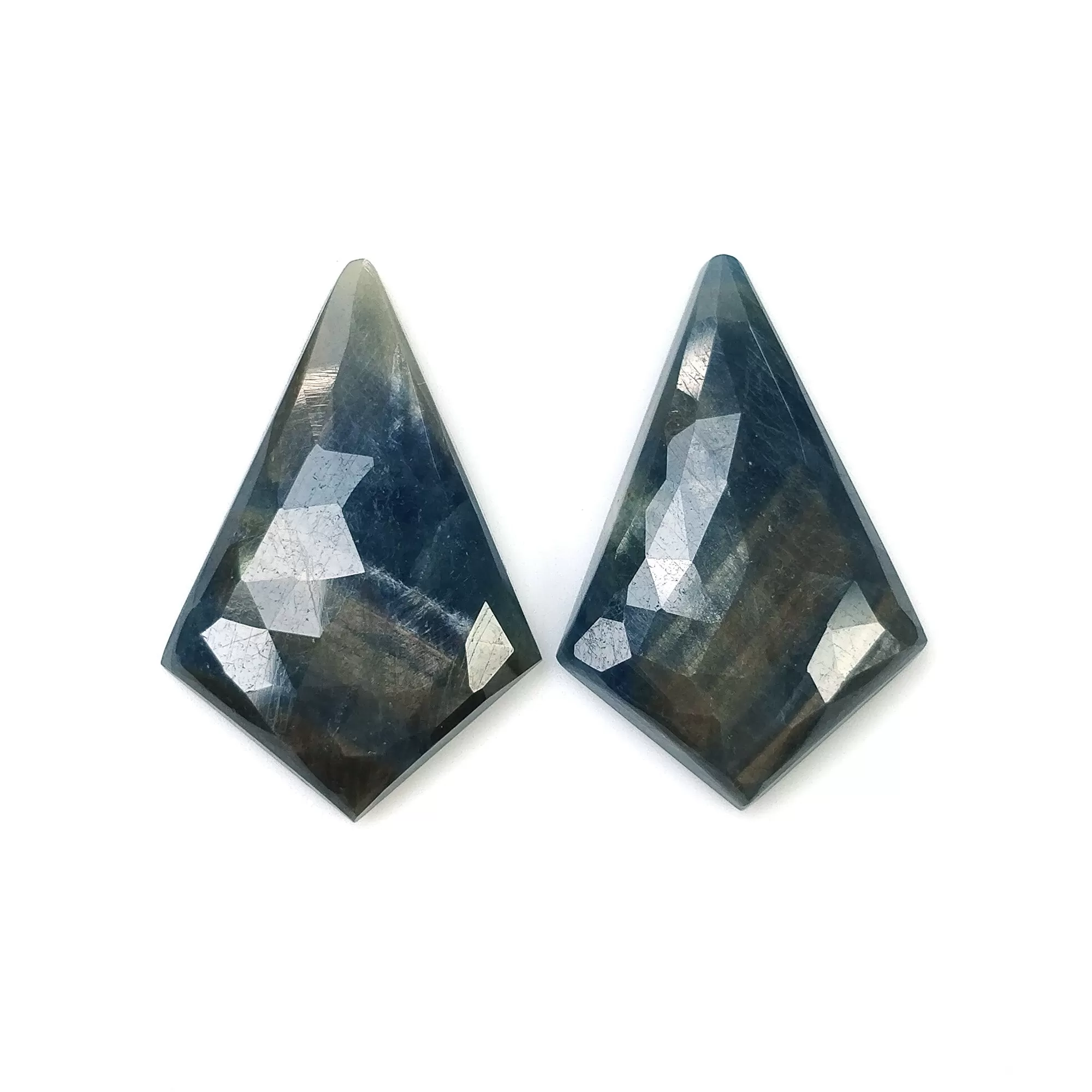 BLUE SILVER SAPPHIRE Gemstone Rose Cut : 33.00cts Natural Untreated Unheated Sapphire Uneven Shape 26*17mm Pair (With Video)