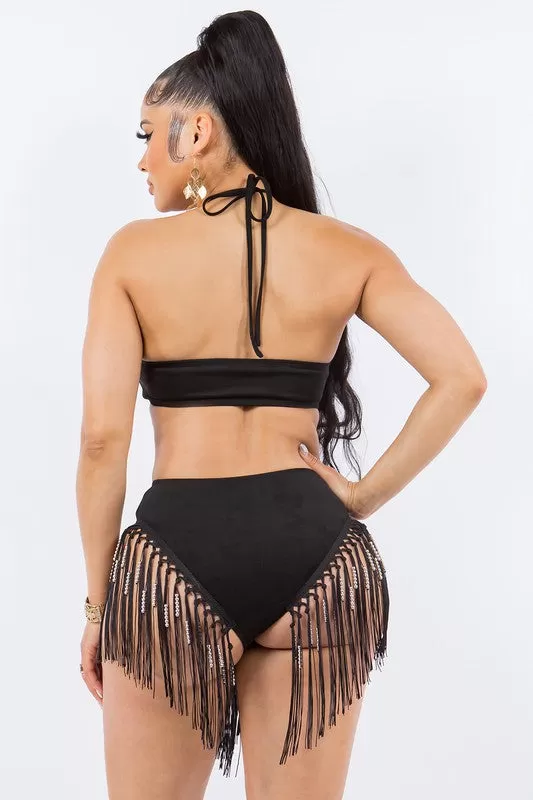 Bodysuit - Suede O-ring Fringe