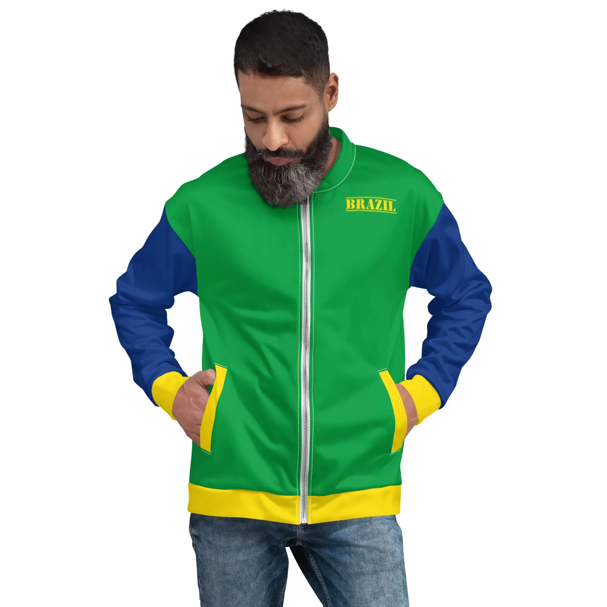 Brazil Jacket / Unisex Brazil Flag Color Bomber Jacket