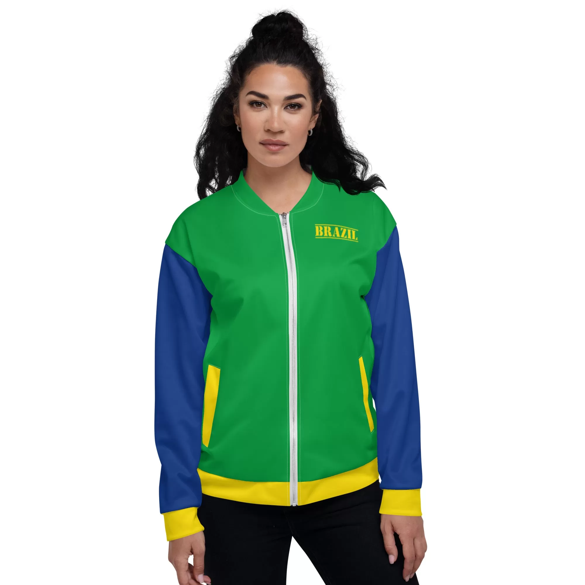 Brazil Jacket / Unisex Brazil Flag Color Bomber Jacket