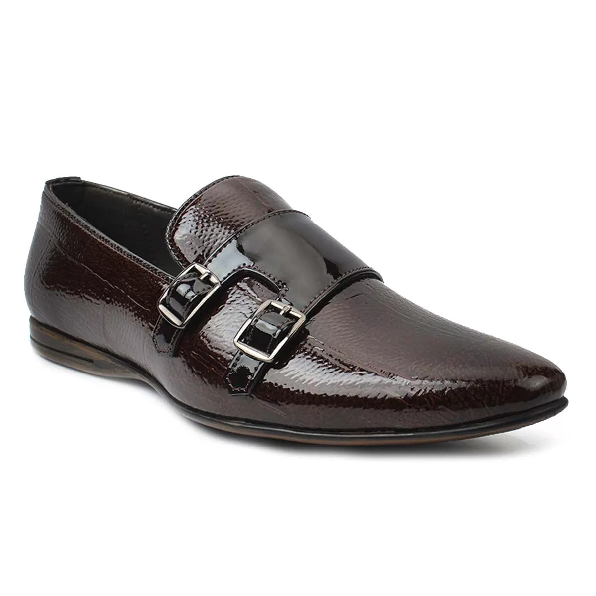 Brown Patent Double Monk Loafers