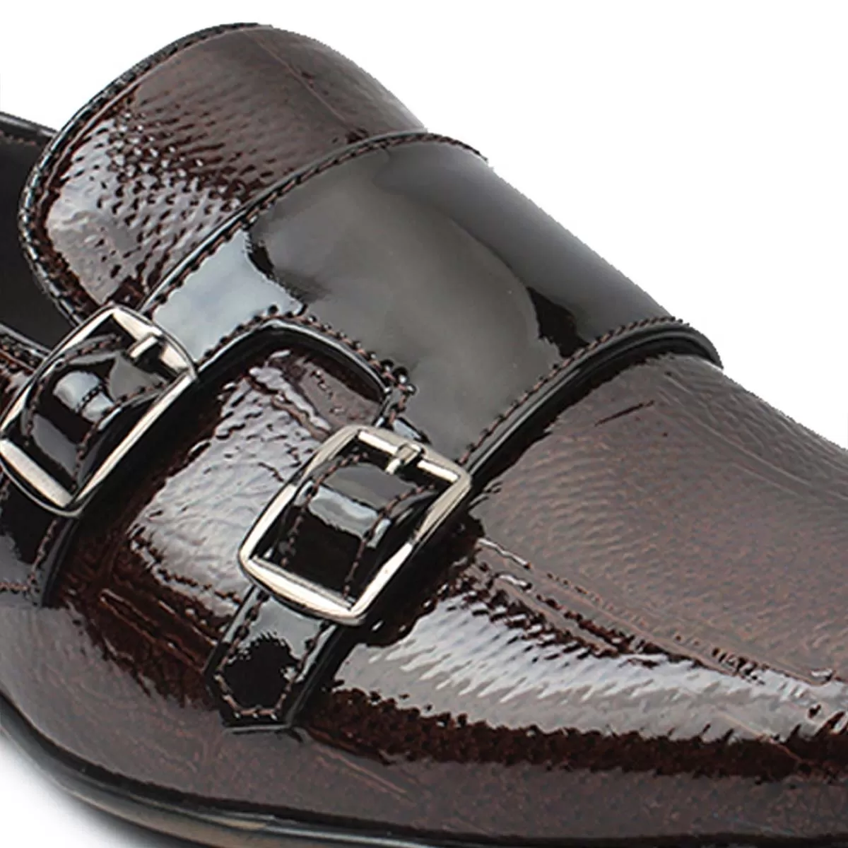 Brown Patent Double Monk Loafers