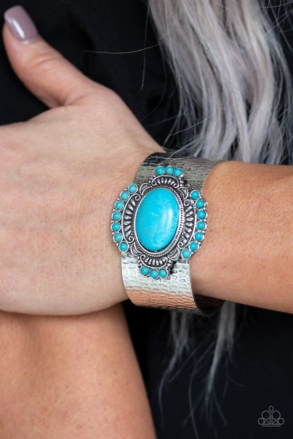 Canyon Crafted Turquoise Blue Stone and Silver Cuff Bracelet - Paparazzi Accessories