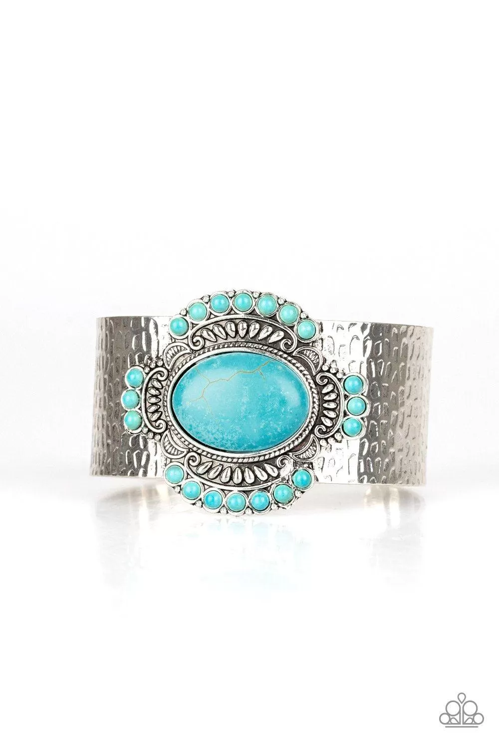 Canyon Crafted Turquoise Blue Stone and Silver Cuff Bracelet - Paparazzi Accessories