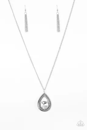 Castle Cabaret White Teardrop Rhinestone Necklace - Paparazzi Accessories