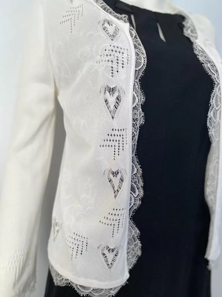 Chanel 06P 2006 Spring White Knit Lace Cardigan FR 44