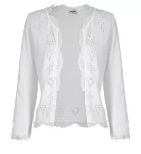 Chanel 06P 2006 Spring White Knit Lace Cardigan FR 44