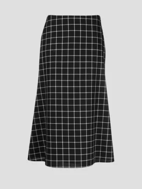 Check A-Line Wool Midi Skirt