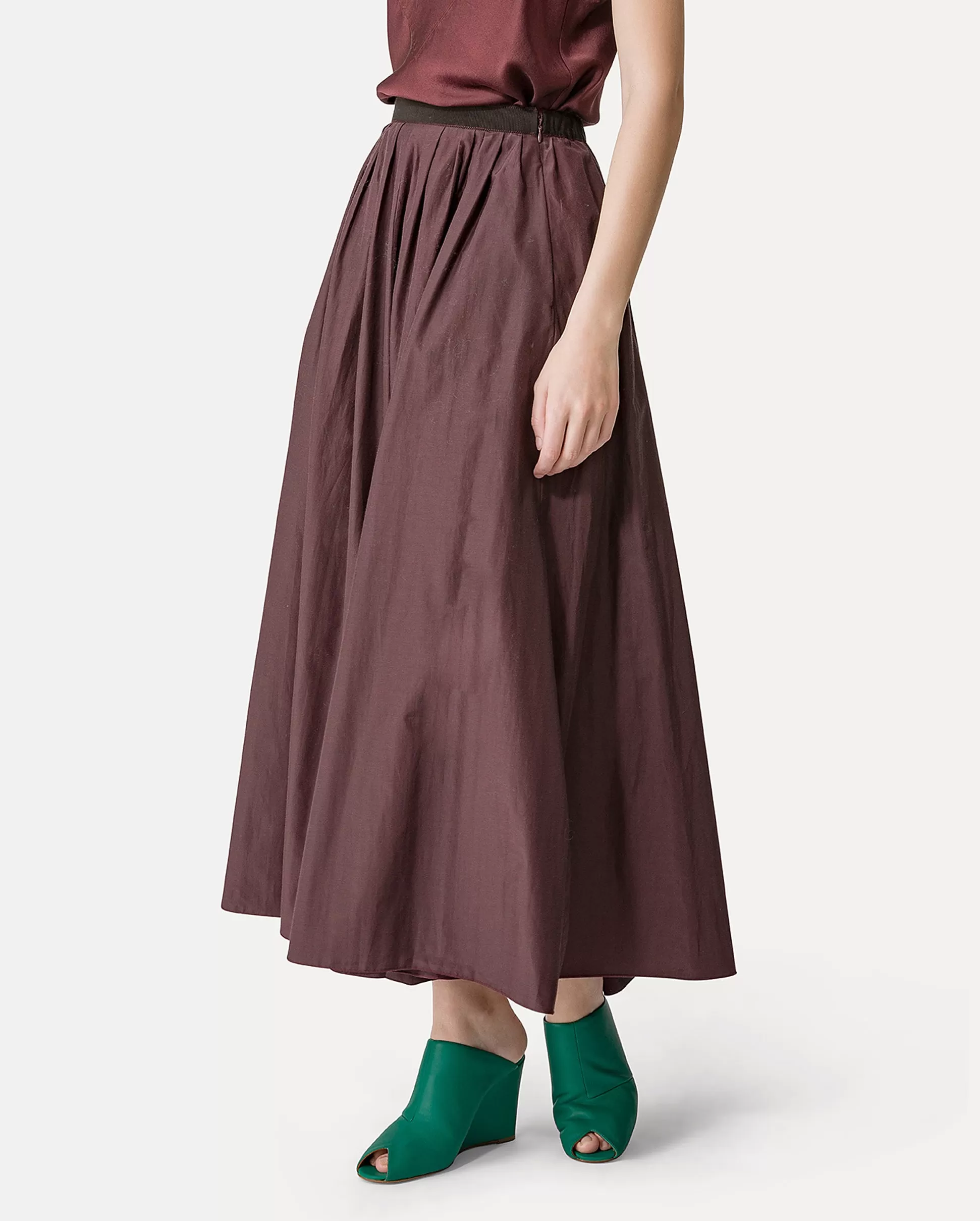 CHIC TAFFETTA LONG SKIRT / CACAO