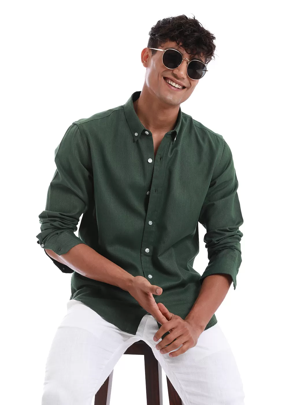 Cilantro Green Blended Linen shirt