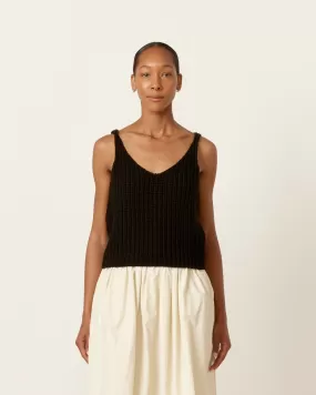 Cotton Blend Knit Tank in Black