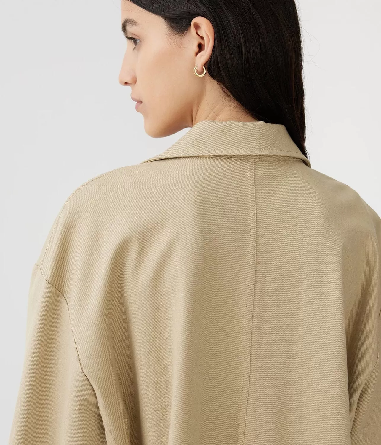 COTTON TWILL LONGERLINE TRENCH- TAN