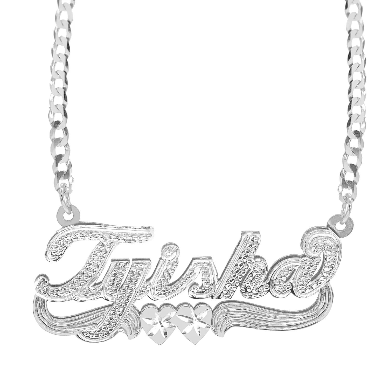 Custom  Double Script Name Plate With Beading Tyisha