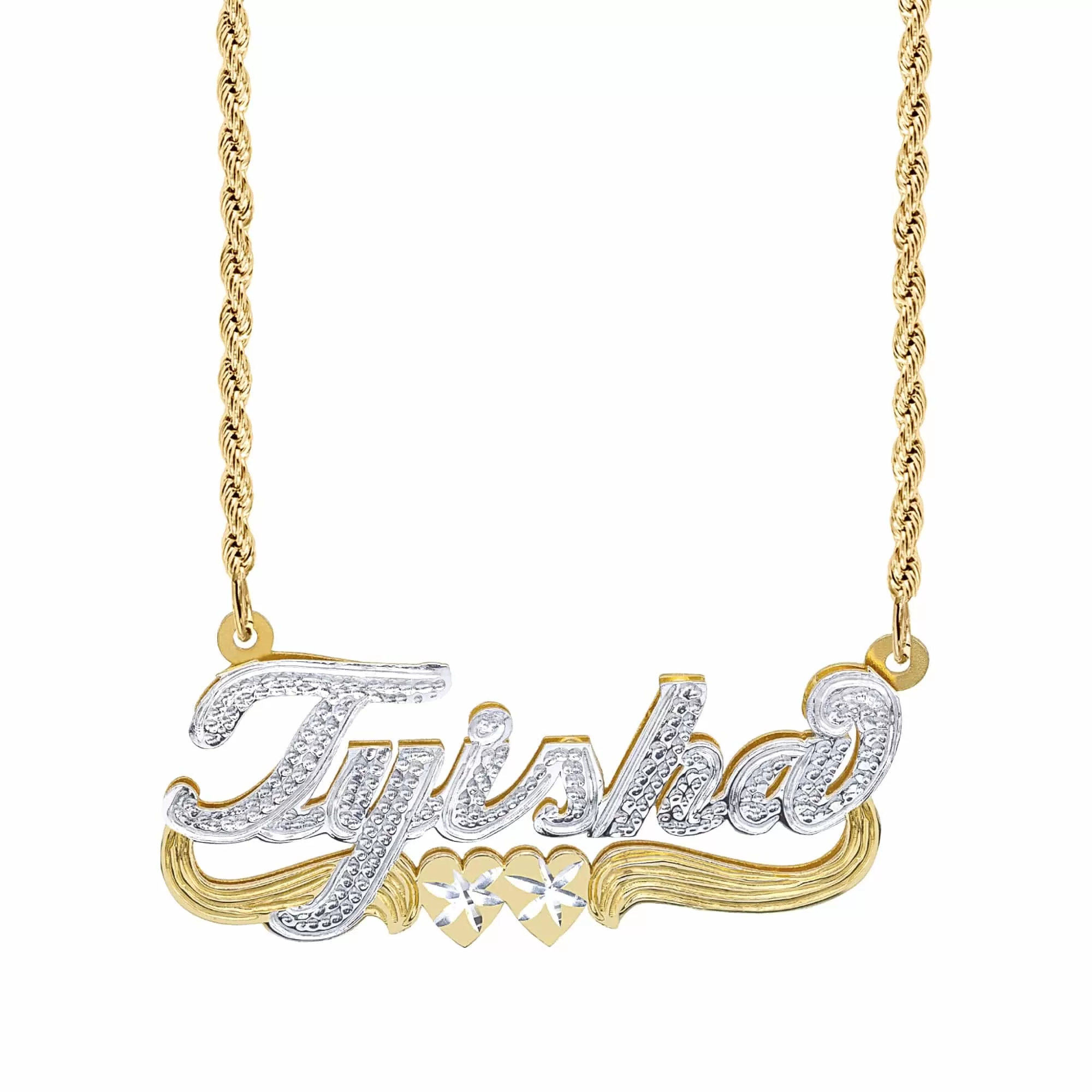 Custom  Double Script Name Plate With Beading Tyisha