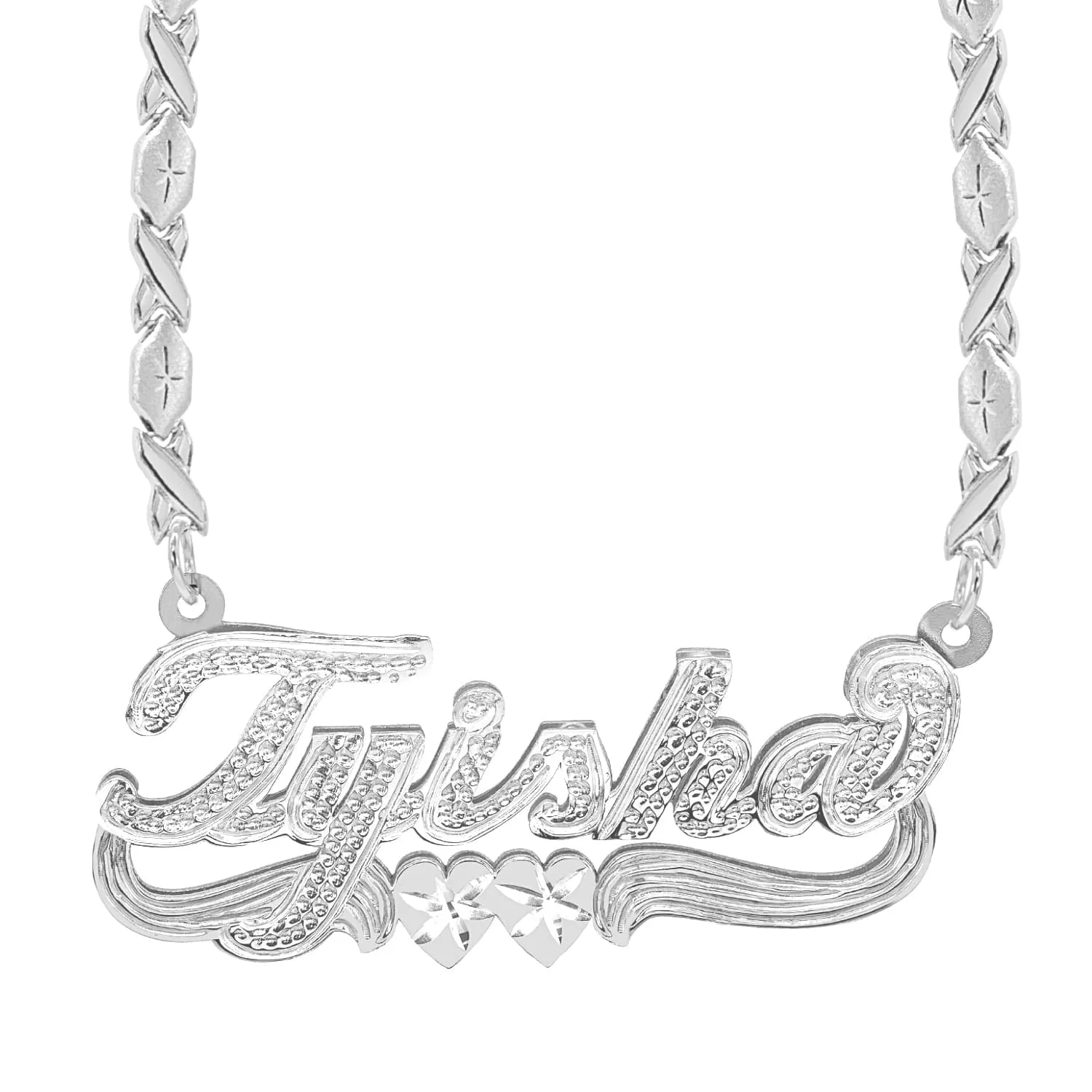 Custom  Double Script Name Plate With Beading Tyisha