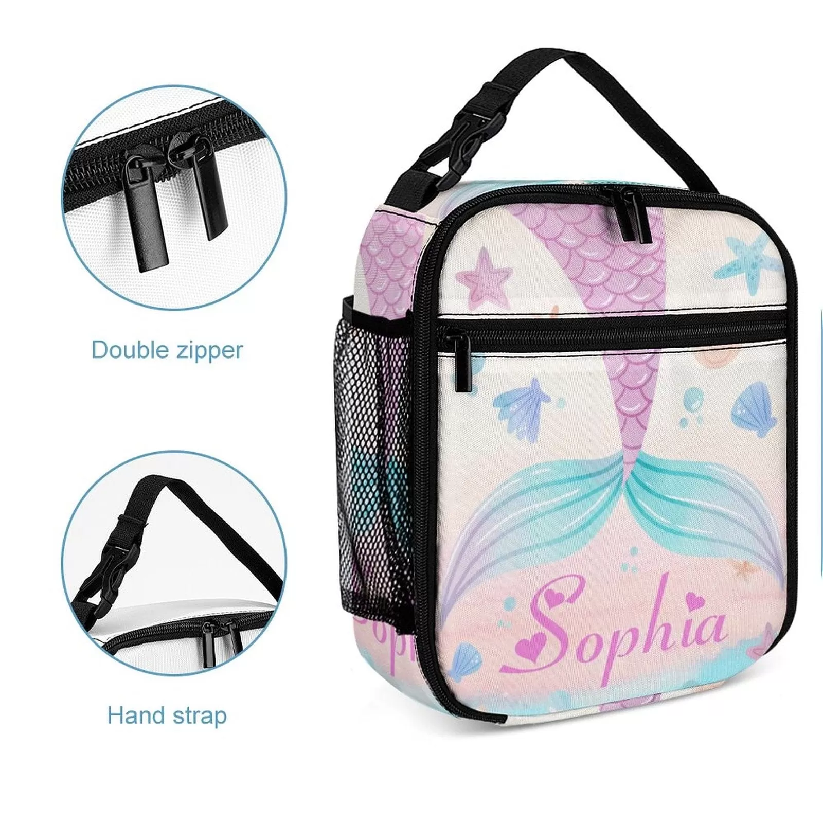 Custom Name Mermaid Tail Portable Insulated Lunch Bag