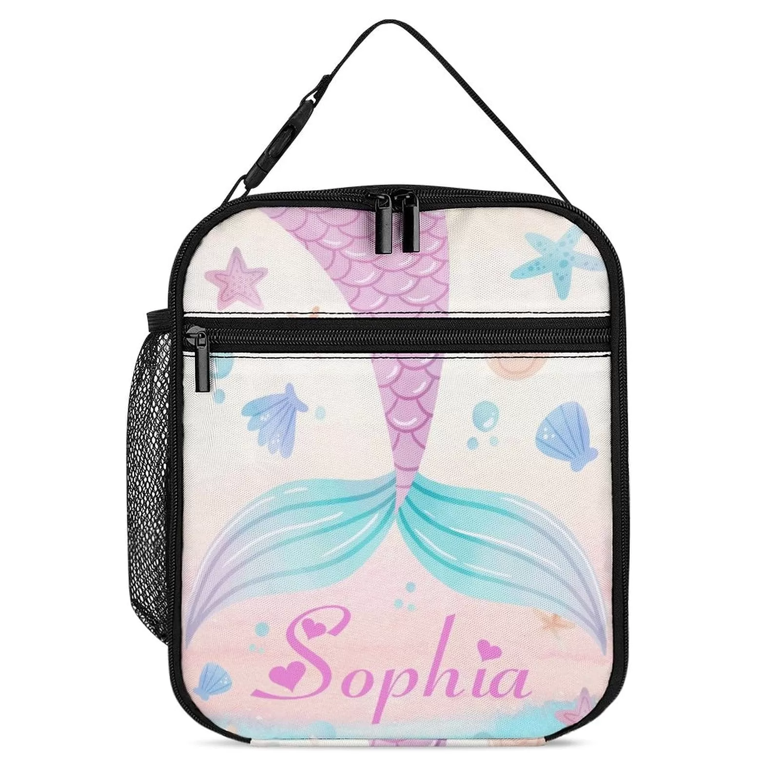 Custom Name Mermaid Tail Portable Insulated Lunch Bag