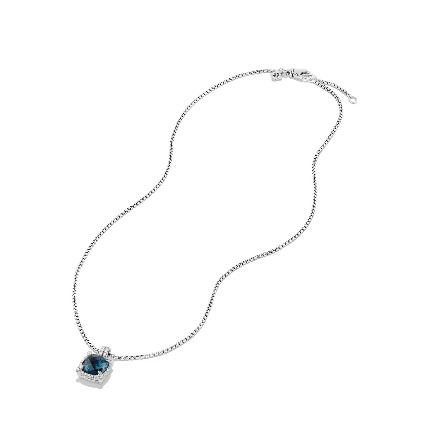 David Yurman Chatelaine Pave Bezel Pendant Necklace with Hampton Blue Topaz and Diamonds 11mm