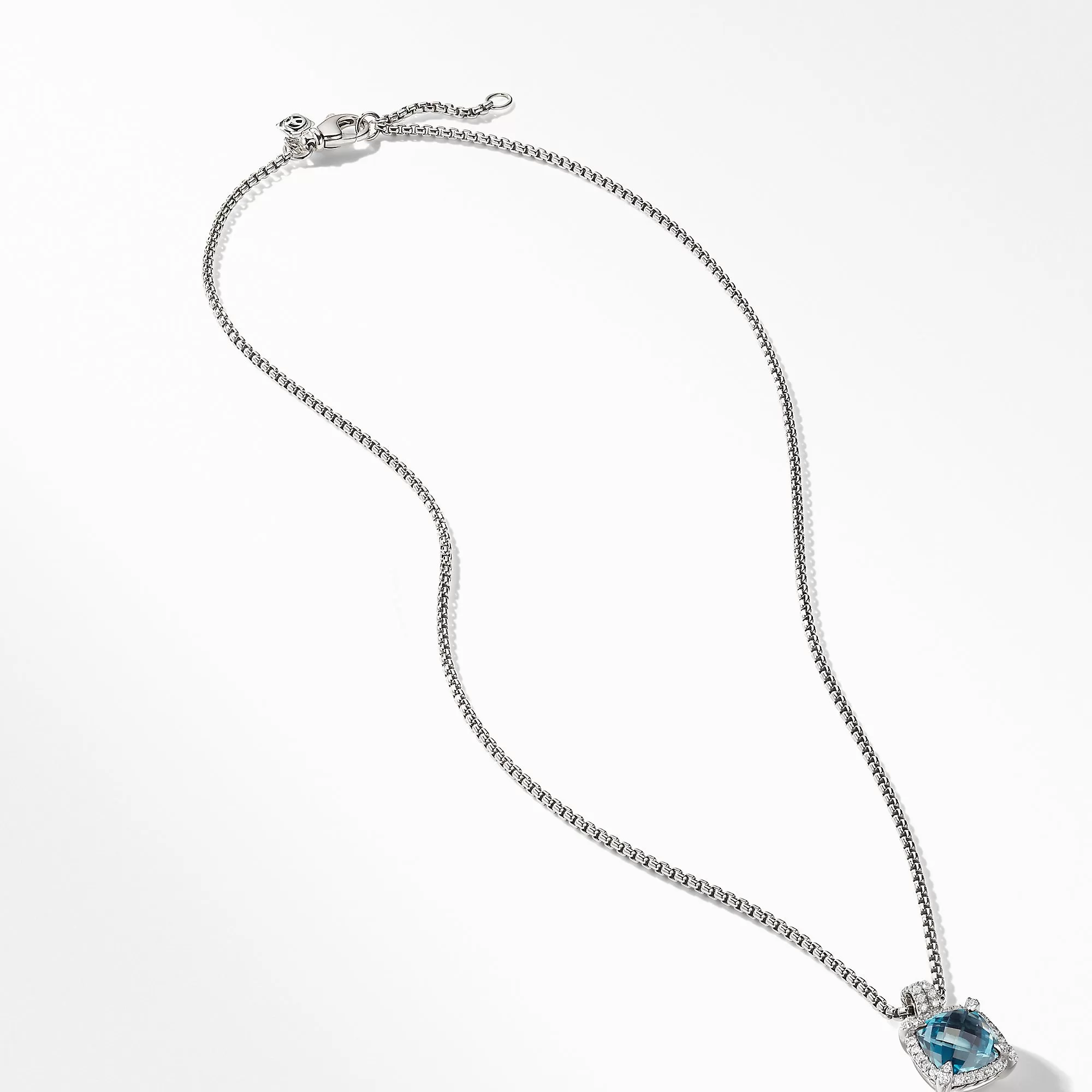 David Yurman Chatelaine Pave Bezel Pendant Necklace with Hampton Blue Topaz and Diamonds 11mm