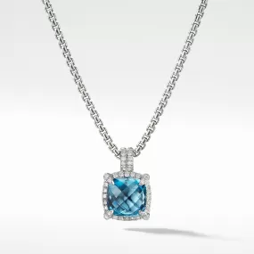 David Yurman Chatelaine Pave Bezel Pendant Necklace with Hampton Blue Topaz and Diamonds 11mm