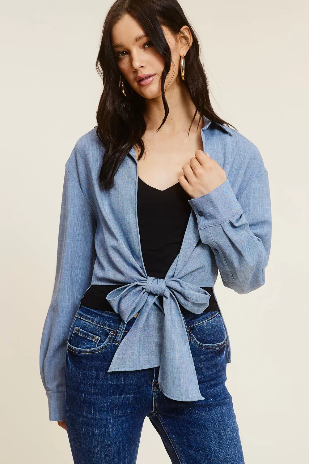 Denim Blue Tie-Front Top