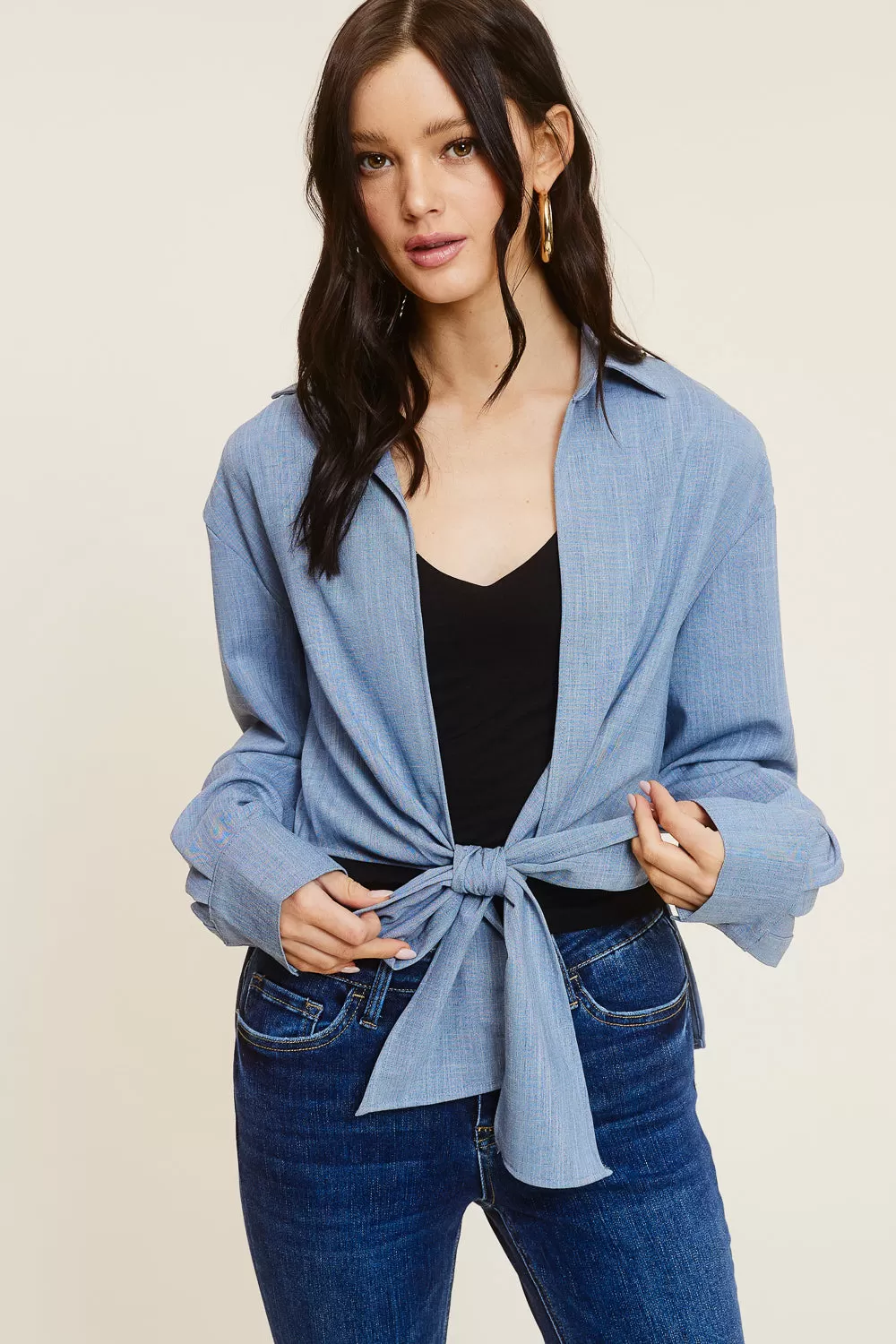 Denim Blue Tie-Front Top