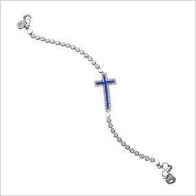 Diamanté Cross Charm Bracelet in Sterling Silver