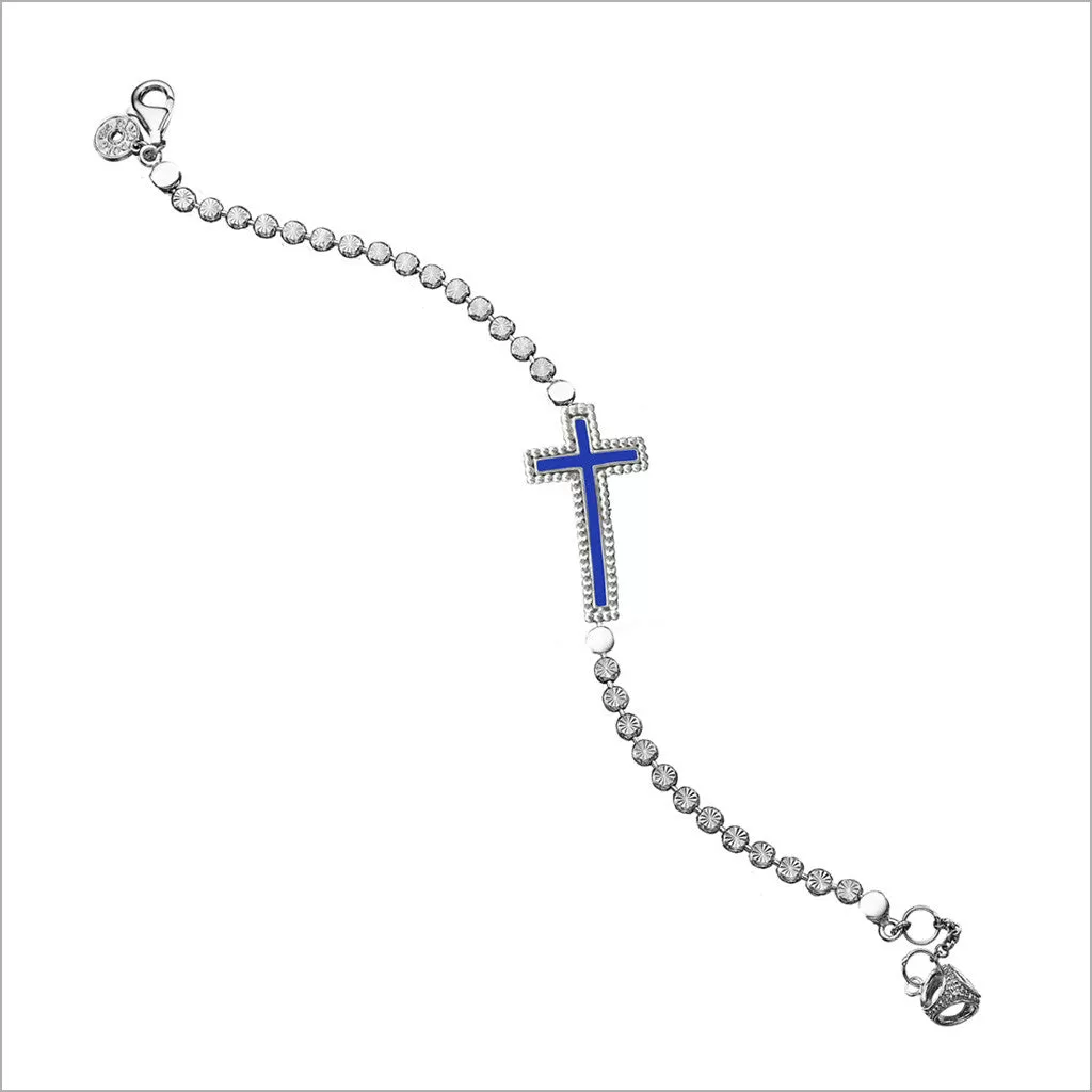 Diamanté Cross Charm Bracelet in Sterling Silver