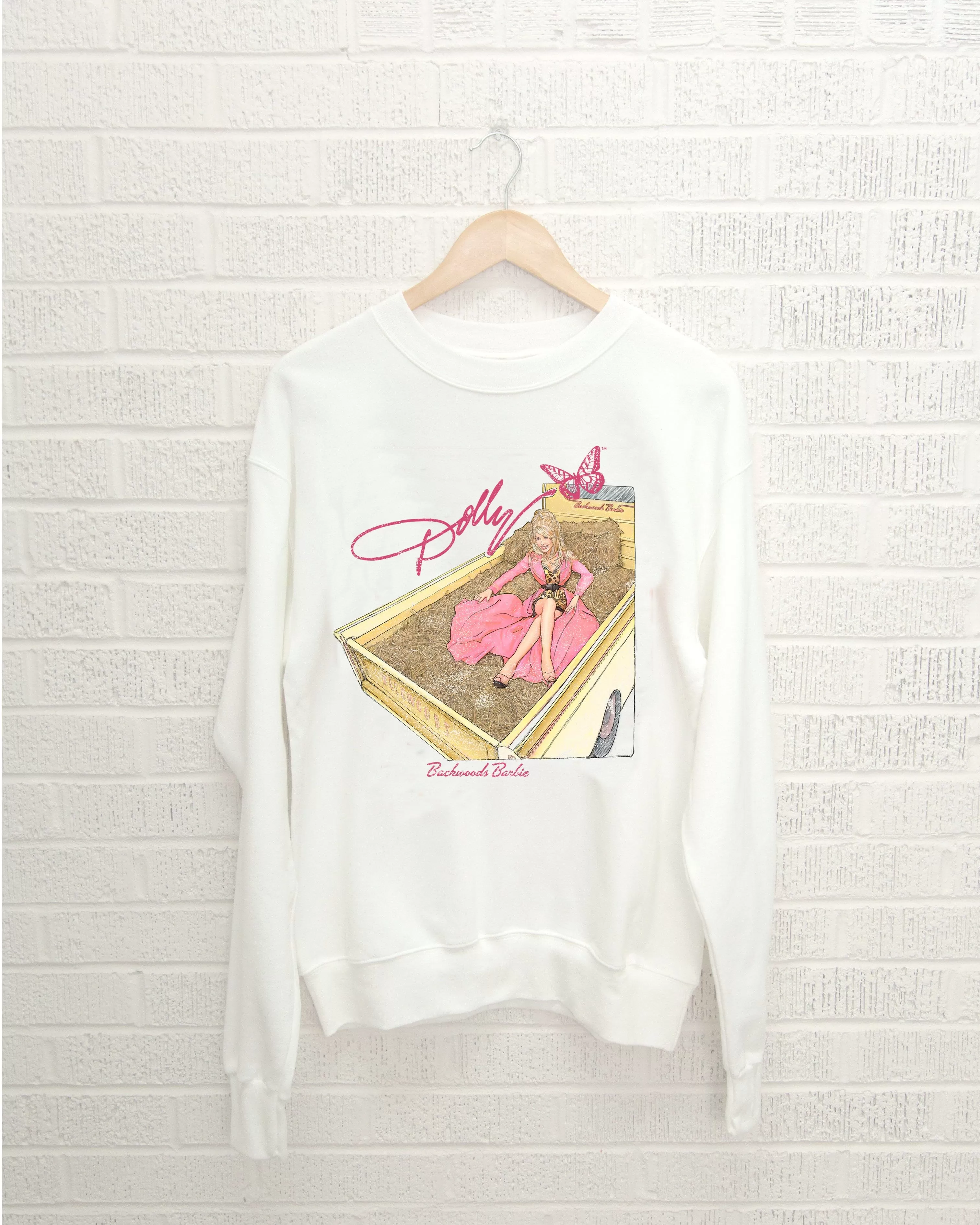 Dolly Parton Backwoods Barbie White Thrifted Sweatshirt