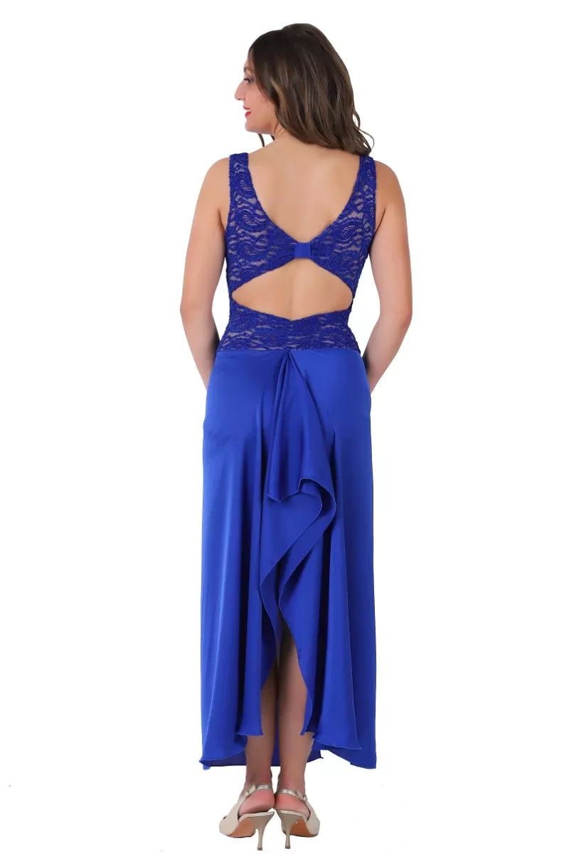 Electric Blue Satin and Lace Tango Performance Dress