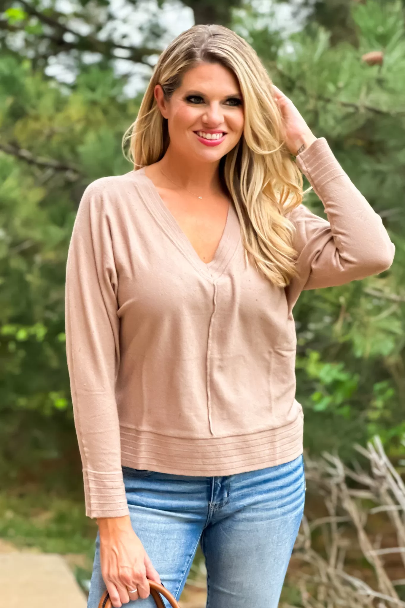 Endearing Love V-Neck Dolman Sleeve Sweater : Tan